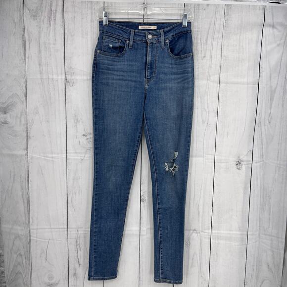Levi's 721 High Rise Skinny Jeans Womens Size 27x31 Distressed Medium Wash - Picture 1 of 12